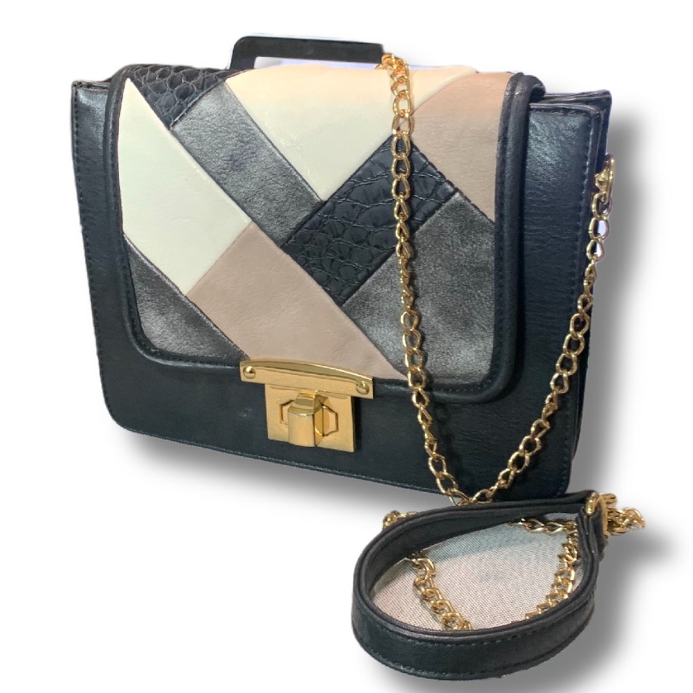 Vieta Convertible Crossbody Bag with chain strap black/white/beige